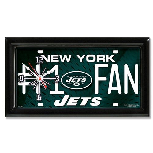New York Jets rectangular wall clock features team colors and logo with the wording #1 FAN