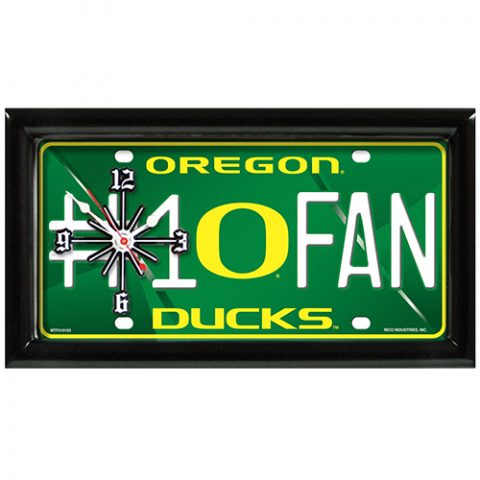 Oregon Ducks rectangular wall clock features team colors and logo with the wording #1 FAN