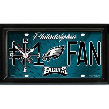 Philadelphia Eagles rectangular wall clock features team colors and logo with the wording #1 FAN