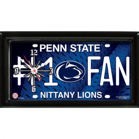 Penn State Nittany Lions rectangular wall clock features team colors and logo with the wording #1 FAN