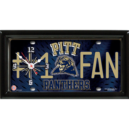 Pittsburgh {PITT} Panthers rectangular wall clock features team colors and logo with the wording #1 FAN