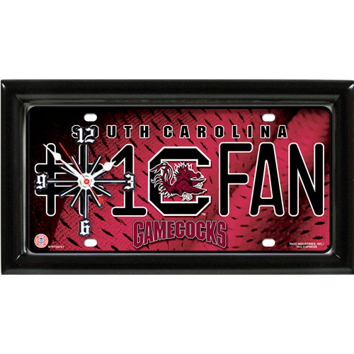 South Carolina Gamecocks rectangular wall clock features team colors and logo with the wording #1 FAN