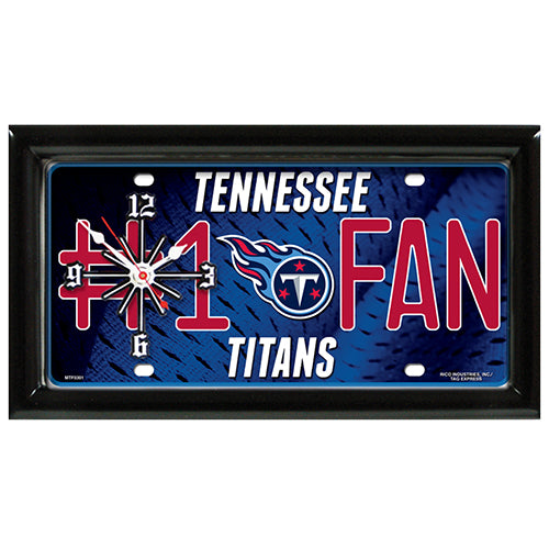 Tennessee Titans rectangular wall clock features team colors and logo with the wording #1 FAN