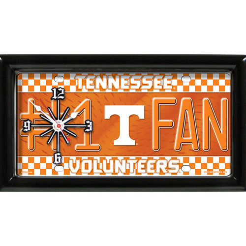 Tennessee Volunteers rectangular wall clock features team colors and logo with the wording #1 FAN