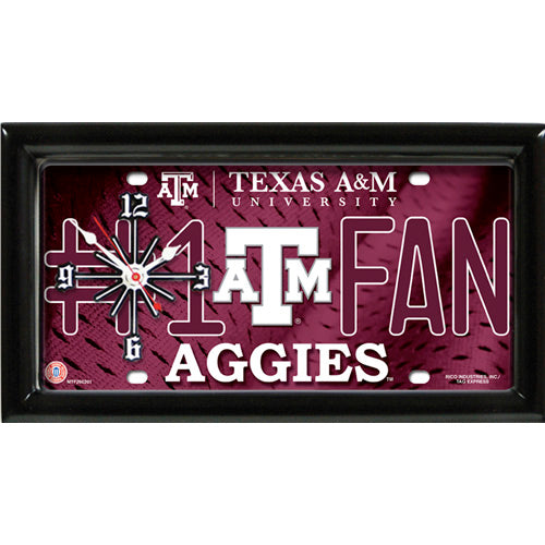 Texas A&M Aggies rectangular wall clock features team colors and logo with the wording #1 FAN