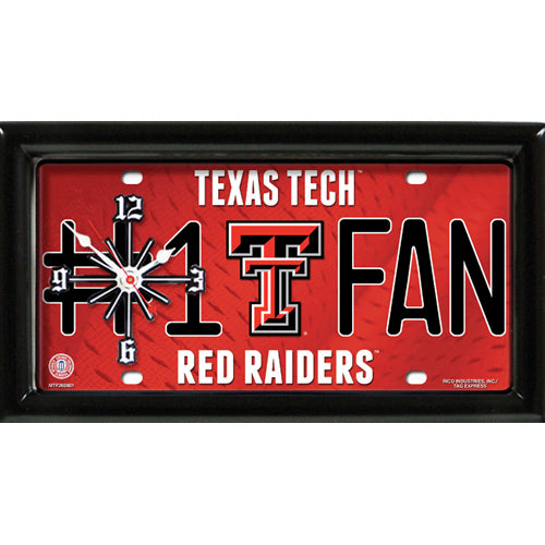 Texas Tech Red Raiders rectangular wall clock features team colors and logo with the wording #1 FAN