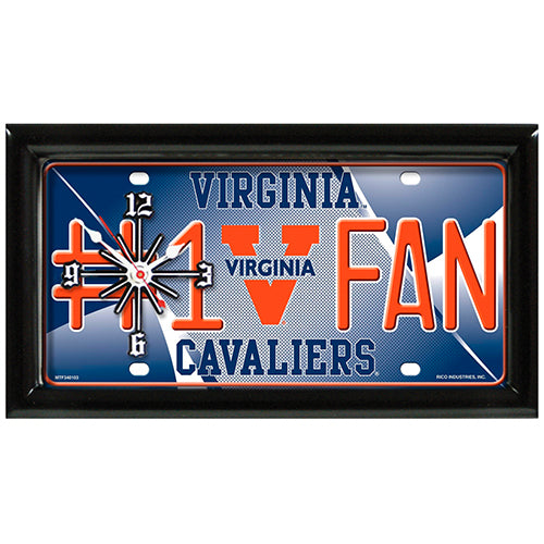 Virginia Cavaliers rectangular wall clock features team colors and logo with the wording #1 FAN
