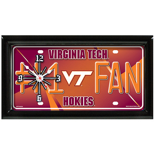Virginia Tech Hokies rectangular wall clock features team colors and logo with the wording #1 FAN