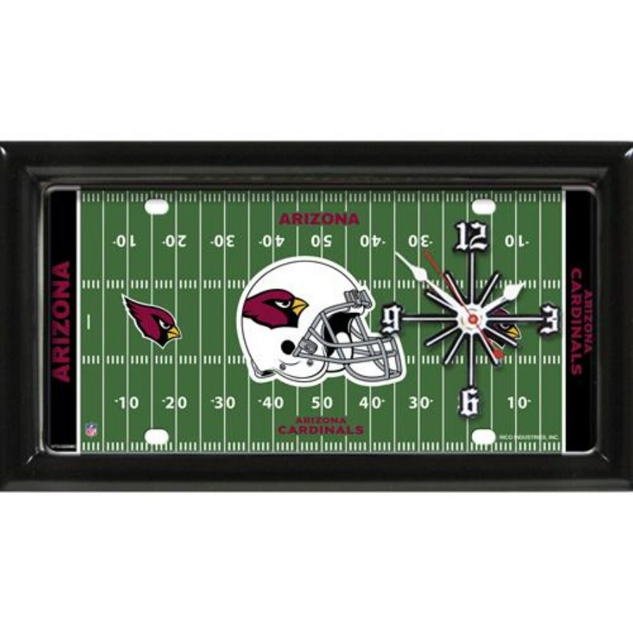 Arizona Cardinals NFL Clock - Field Design: 7" x 13" x 1". Team graphics, satin frame. Quartz movement. Batteries not incl. Officially Licensed.