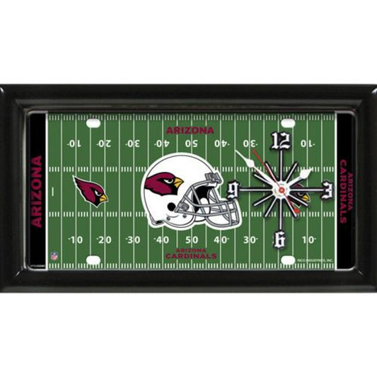 Arizona Cardinals NFL Field Design Wall Clock with team graphics, colors, and a sleek black satin finished frame.