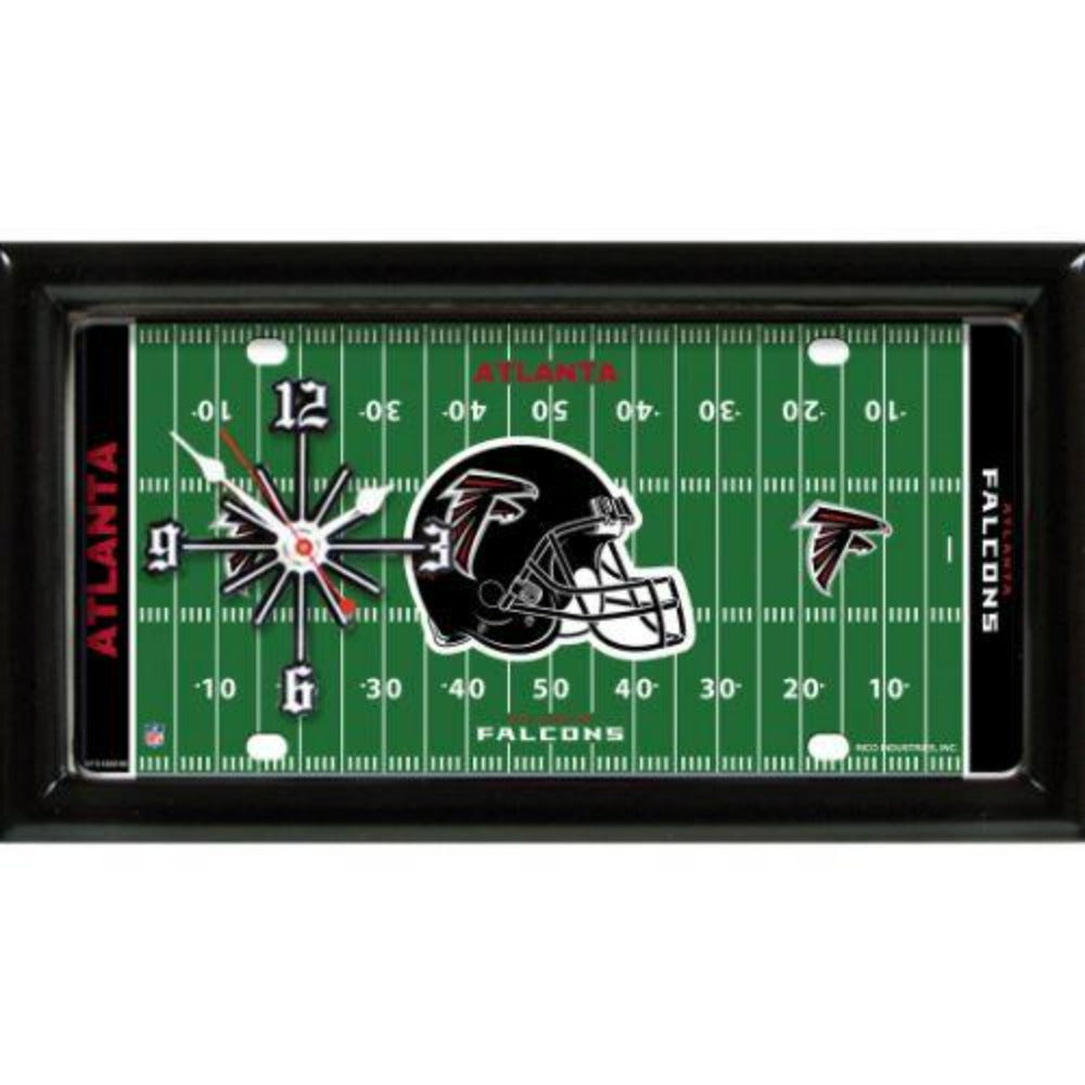Atlanta Falcons NFL Clock - Field Design: 7" x 13" x 1". Team graphics, satin frame. Quartz movement. Batteries not incl. Officially Licensed.