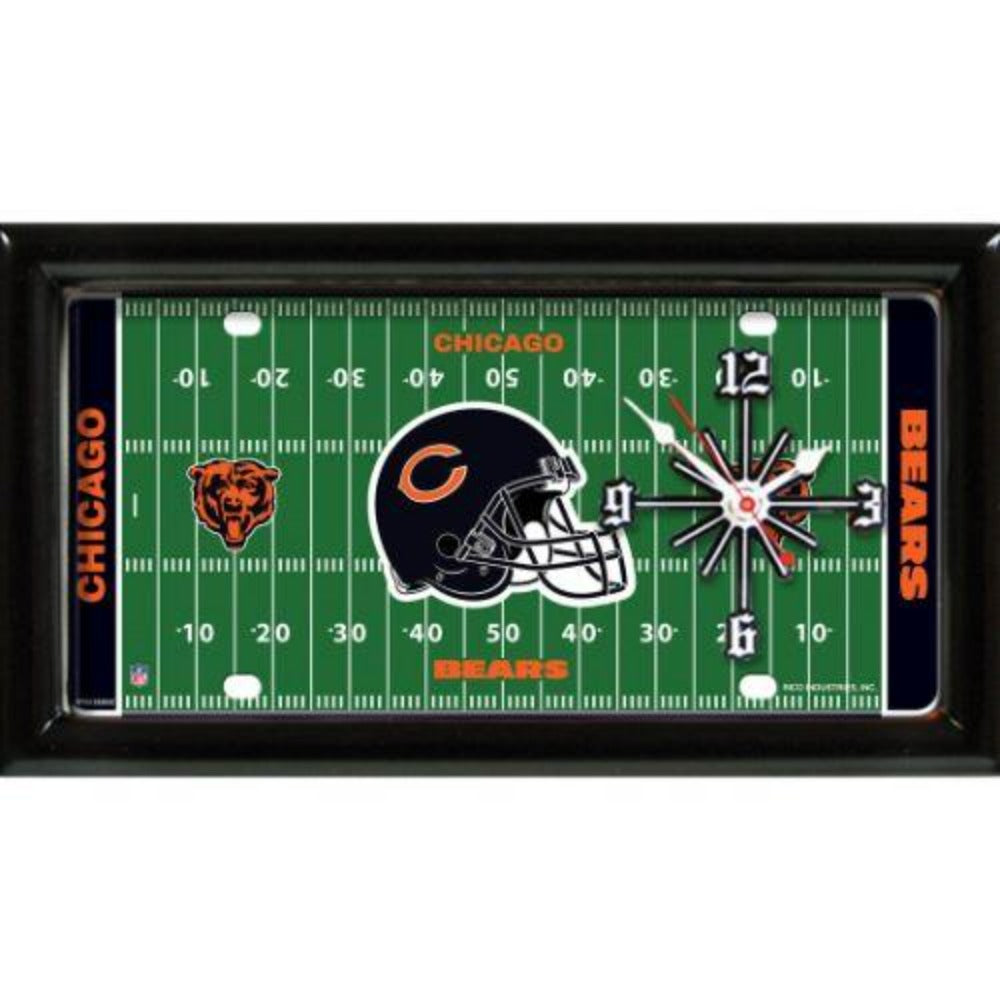 Chicago Bears NFL Wall Clock - Field Design: 7" x 13" x 1". Team graphics, satin frame. Quartz movement. Batteries not included.