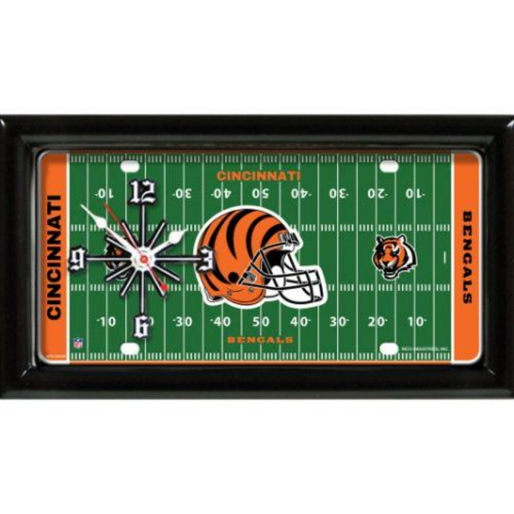 Cincinnati Bengals NFL Wall Clock - Field Design: 7" x 13" x 1". Team graphics, satin frame. Quartz movement. Battery not included.