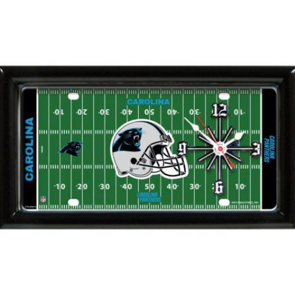 Carolina Panthers NFL Wall Clock - Field Design: 7" x 13" x 1". Team graphics, satin frame. Quartz movement. Batteries not included.