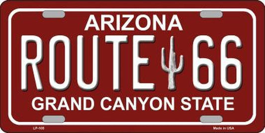 Route 66 Arizona Red 6" x 12" Metal License Plate Tag LP-105