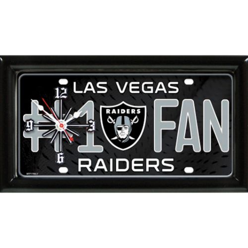 Las Vegas Raiders rectangular wall clock features team colors and logo with the wording #1 FAN