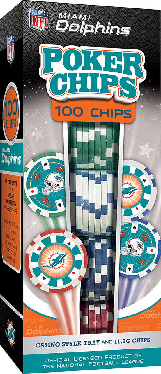 Miami Dolphins Poker Chips 100 Piece Set by Masterpieces