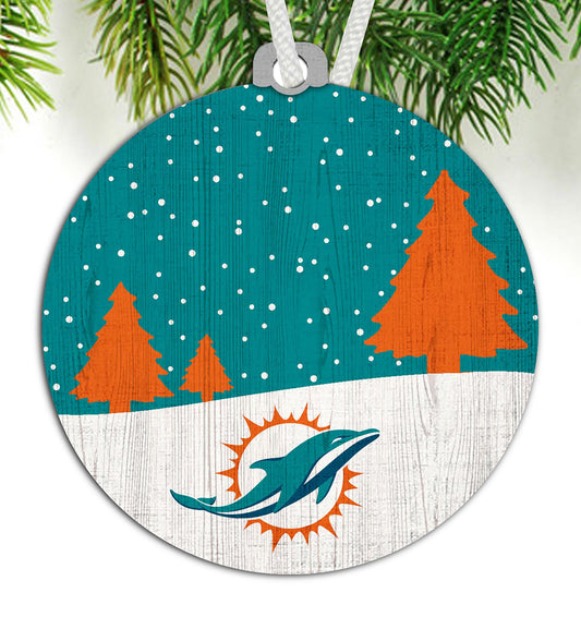 Miami Dolphins Snow Scene Ornament by Fan Creations