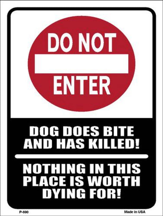 "Dog Bites" 9" x 12" Aluminum Sign - Brand New, Weather Resistant Finish, High-Quality Aluminum, Pre-drilled Holes, Made in USA. Easy to mount.