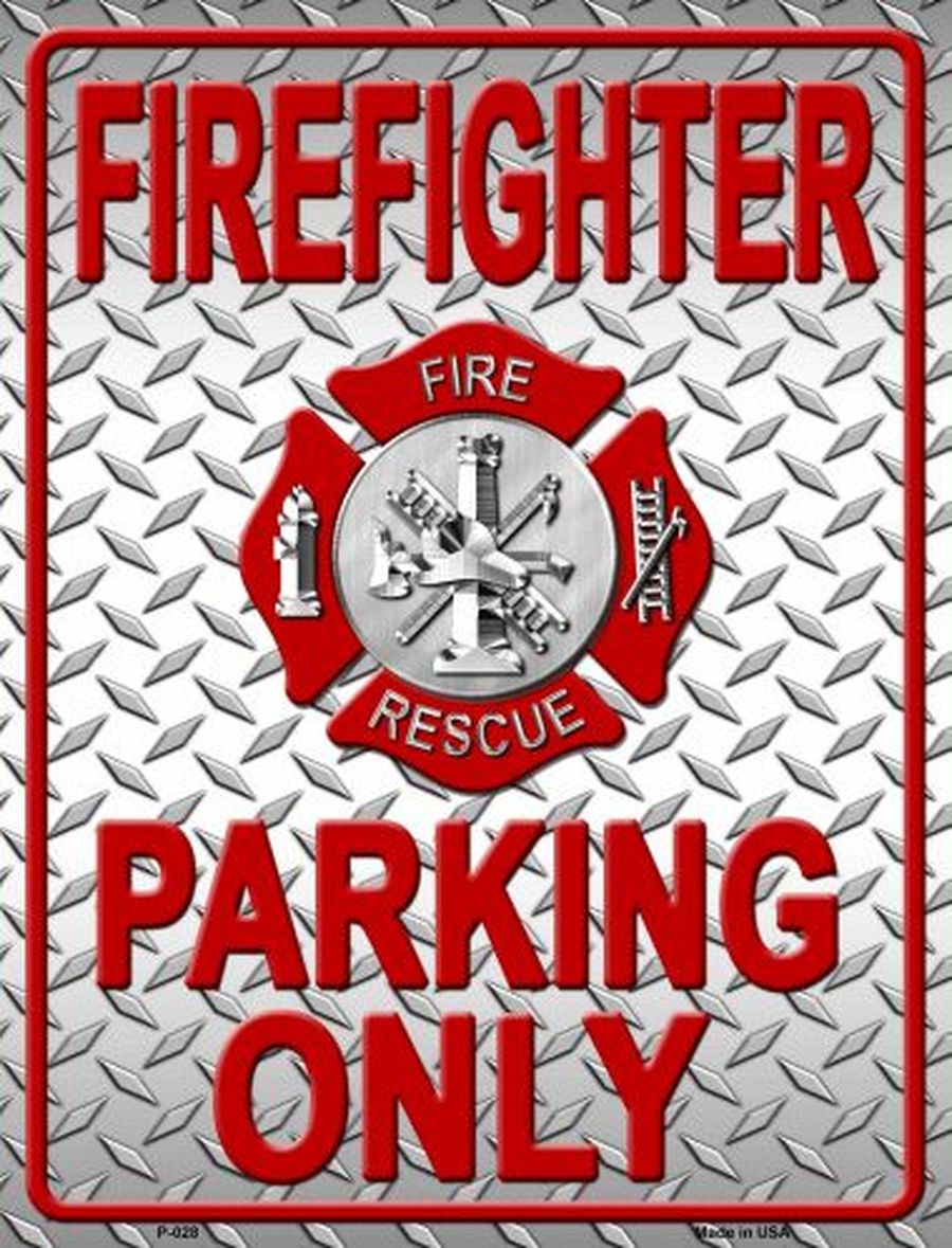 Firefighter Parking Only 9" x 12" Aluminum Metal Parking Sign - P-028
