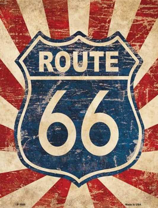 "Vintage Route 66 Sign - 9"x12" Metal - Weather Resistant - Made in USA