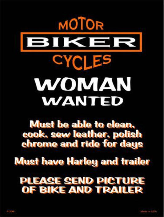 Woman Wanted Sign - 9"x12" Metal - Weather Resistant - Made in USA
