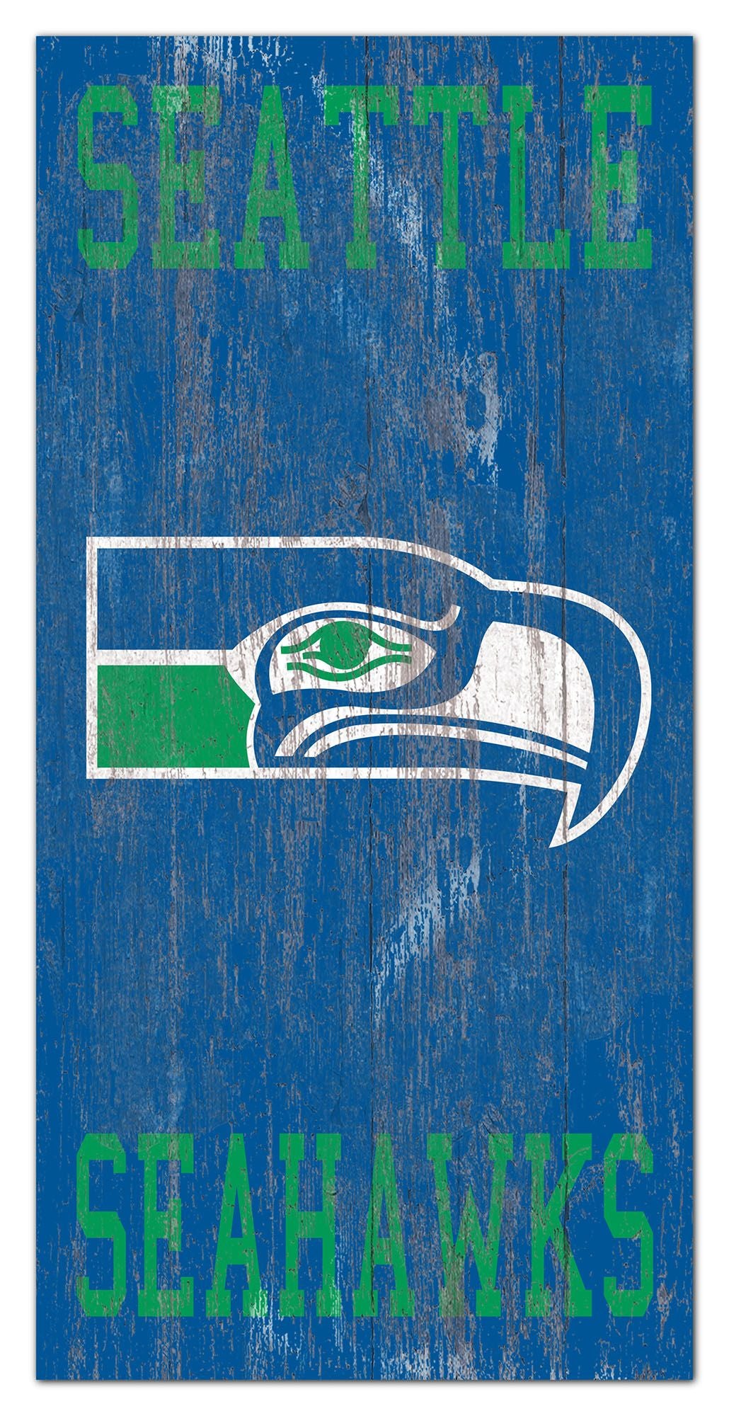 Seattle Seahawks Heritage Logo w/ Team Name 6" x 12" Distressed Sign by Fan Creations