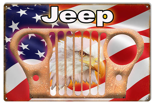 Jeep With Flag Reproduction Garage Shop 12" x 18" Metal Aluminum Sign - RG10002