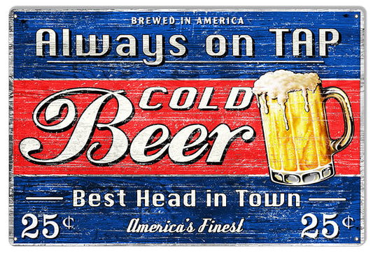 Cold Beer On Tap Reproduction 12" x 18" Metal Sign - RG10006