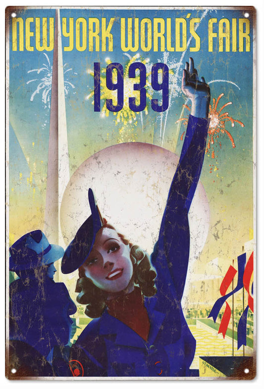 New York Worlds Fair 1939 Reproduction 12" x 18" Distressed Metal Aluminum Sign - RG1004