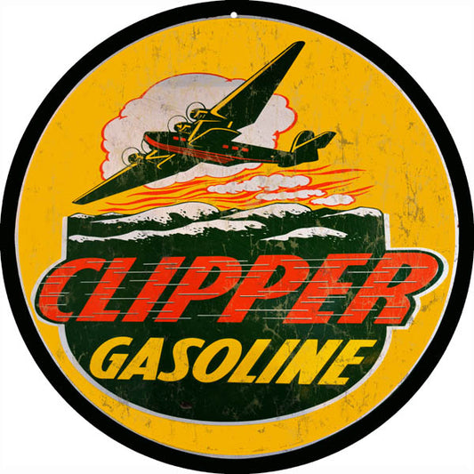 Clipper Gasoline Reproduction Aluminum Metal Sign 14" Round - RG1010