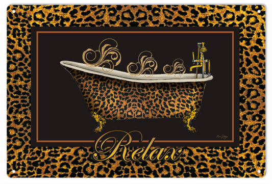 Leopard Claw Tub Relax Reproduction 12" x 18" Aluminum Metal Sign - RG1028