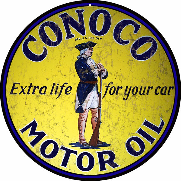 Conoco Motor Oil Reproduction  Aluminum Metal Sign 14" Round - RG1032