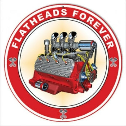 Flat Heads Forever Red Garage Art Metal Sign By Rudy Edwards - 4 Sizes To Choose