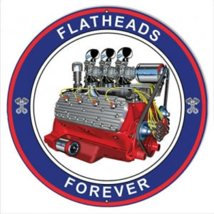 Flat Heads Forever Blue Garage Shop Metal Sign By Rudy Edwards - 4 Sizes To Choose - RVG1175