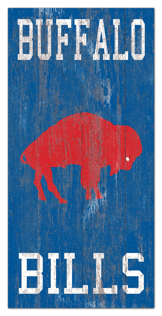 Buffalo Bills Heritage Logo w/ Team Name 6" x 12" Distressed Sign by Fan Creations
