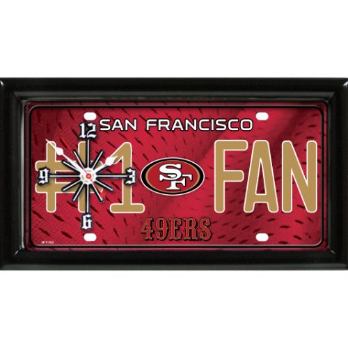San Francisco 49ers rectangular wall clock features team colors and logo with the wording #1 FAN