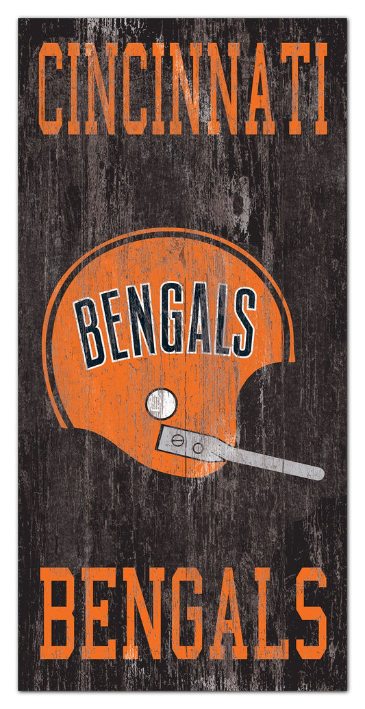Cincinnati Bengals Heritage Logo w/ Team Name 6" x 12" Distressed Sign by Fan Creations