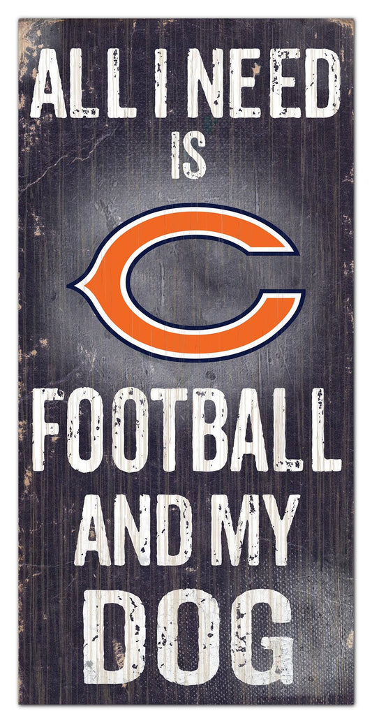 Chicago Bears "All I Need Is Football And My Dog" 6" x 12"  Sign by Fan Creations
