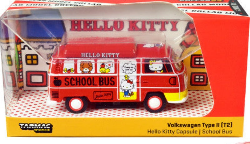 Volkswagen Type II (T2) Van Red "Hello Kitty Capsule School Bus" "Collab64" Series 1/64 Diecast Model Car by Schuco & Tarmac Works