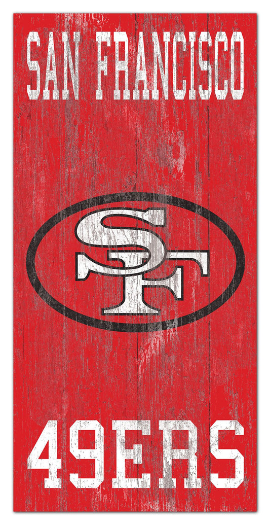 San Francisco 49ers Heritage Logo w/ Team Name 6" x 12" Distressed Sign by Fan Creations