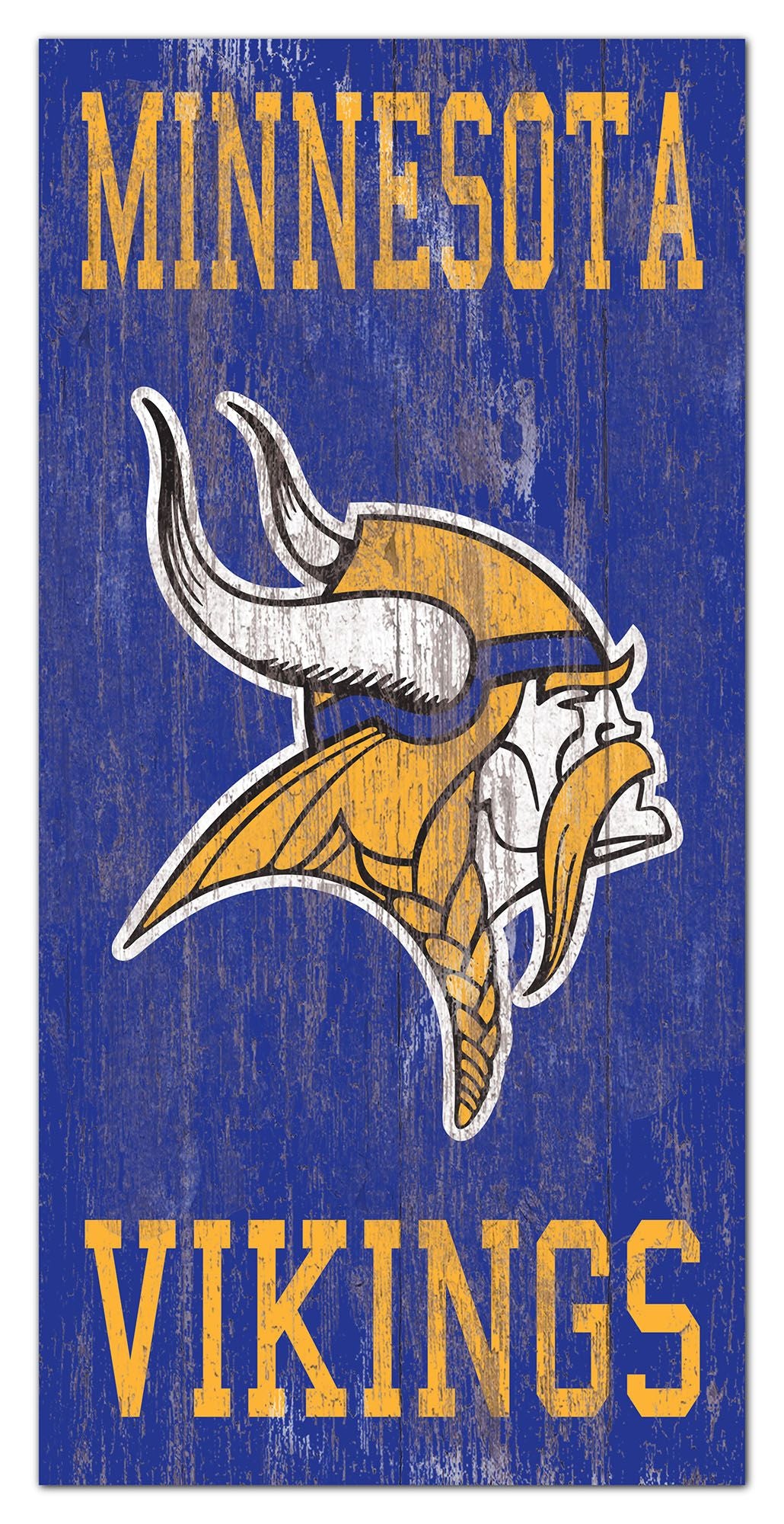 Minnesota Vikings Heritage Logo w/ Team Name 6" x 12" Distressed Sign by Fan Creations