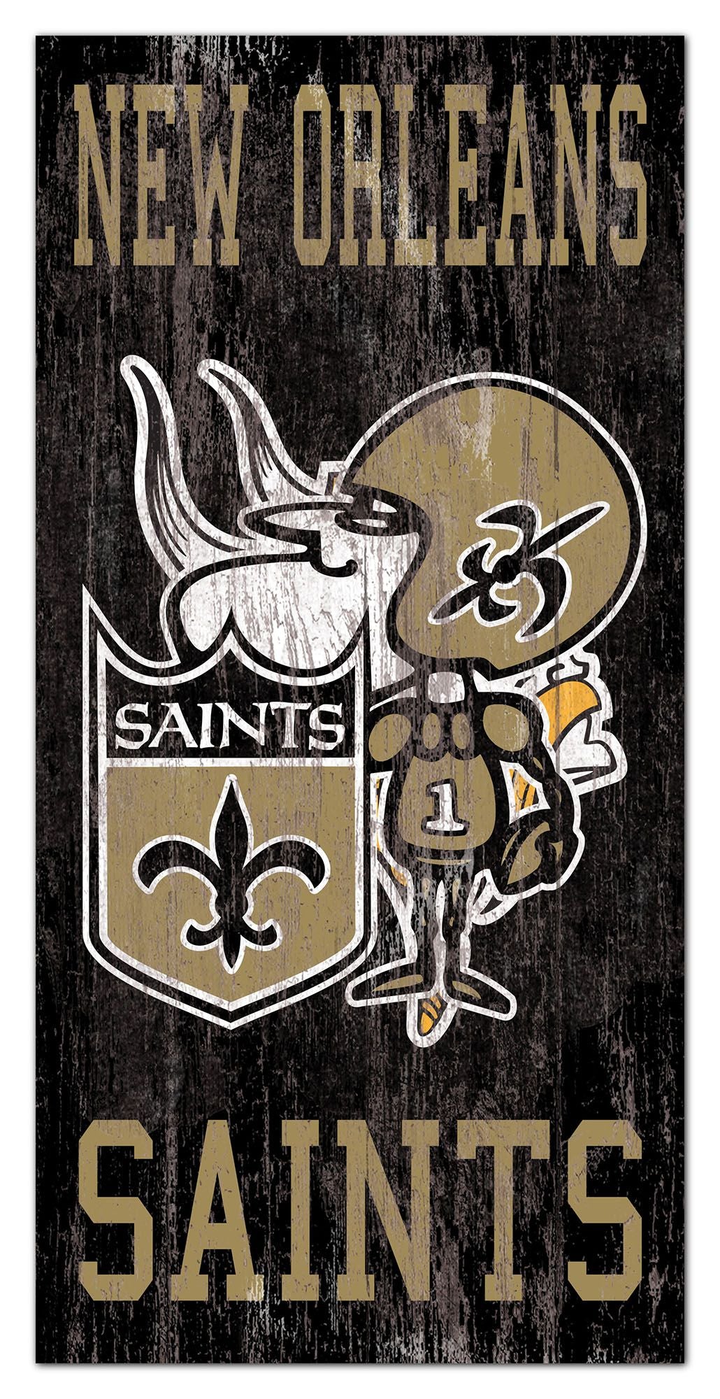New Orleans Saints Heritage Logo w/ Team Name 6" x 12" Distressed Sign by Fan Creations