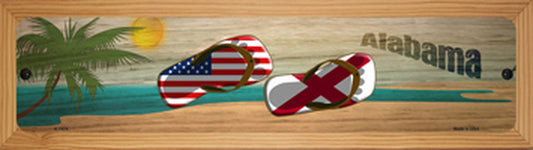 Alabama Flag and US Flag 4" x 18" Novelty Wood Mounted Metal Street Sign WB-K-1474
