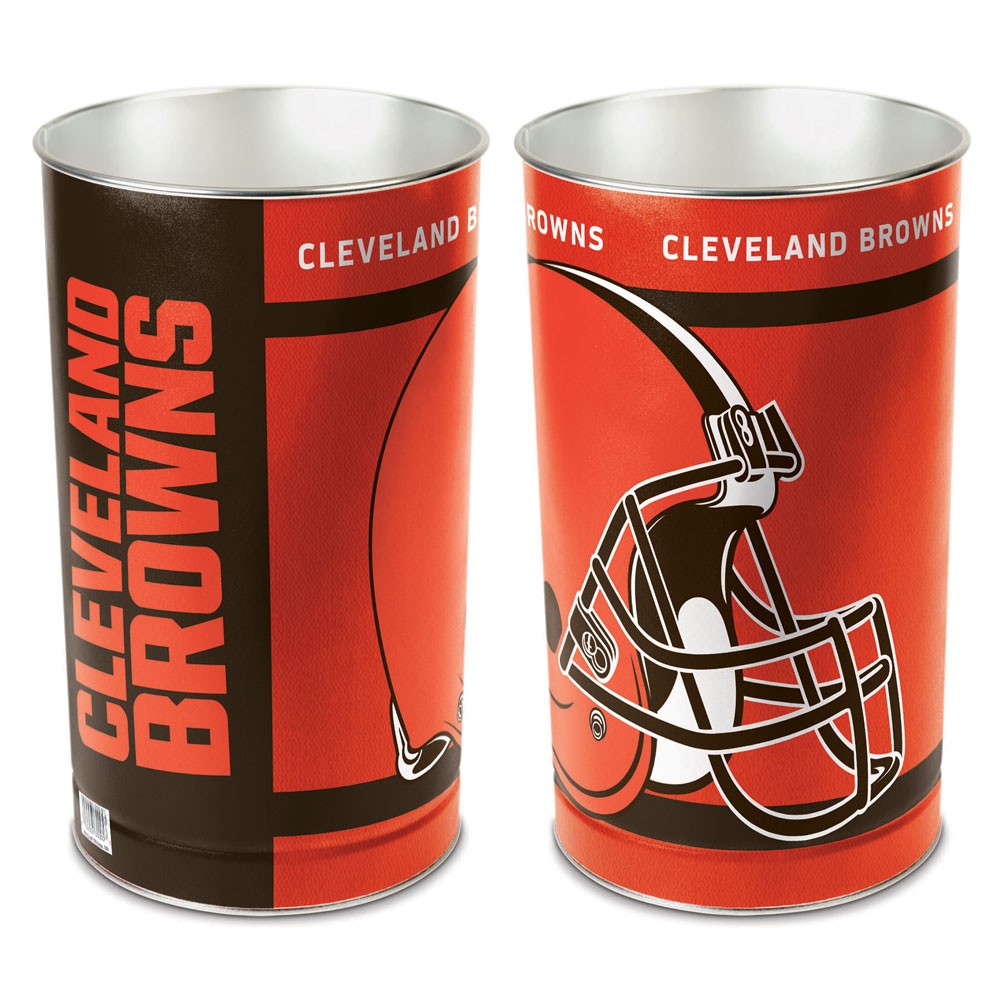 Cleveland Browns NFL Trash Can - 15" tall, metal wastebasket with team colors, logo, and name. Officially Licensed by Wincraft.