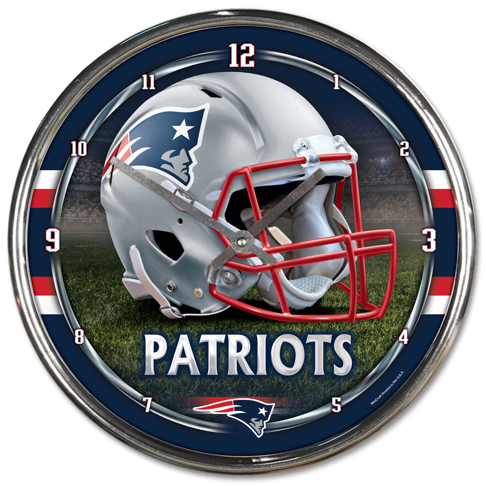 New England Patriots 12" Round Wall Chrome Clock