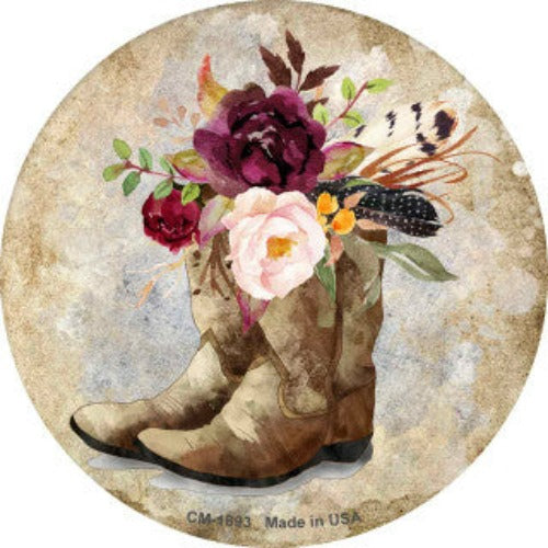 Flowers In Boots Novelty Set of 4 Round Coasters Set - CC-1693