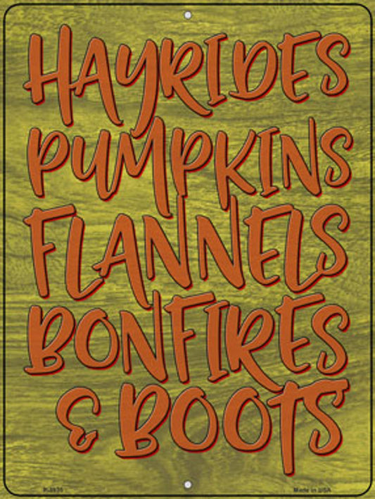 Hayrides Pumpkins Flannels Autumn 9" x 12"  Aluminum Metal Parking Sign P-3935