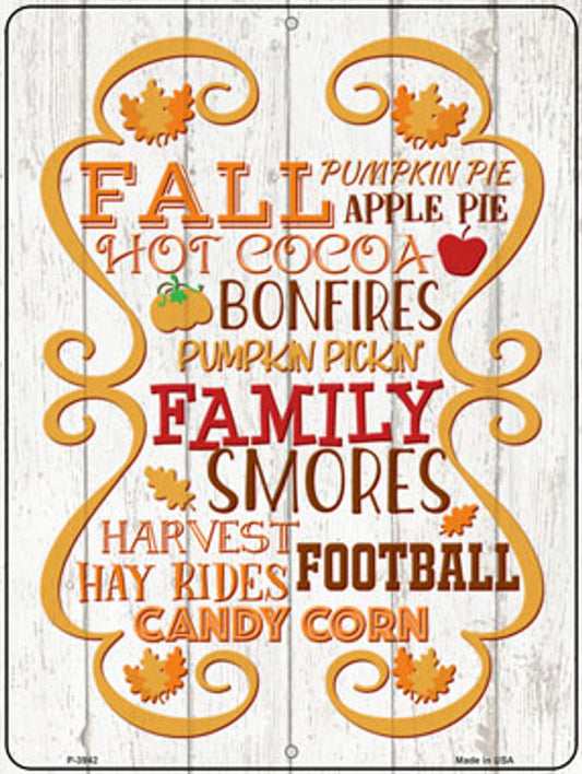 "Fall Autumn Season" Metal Parking Sign - 9" x 12", Weather Resistant, High-Quality Aluminum, Pre-drilled Holes, Made in USA. Brand New and easy to mount.