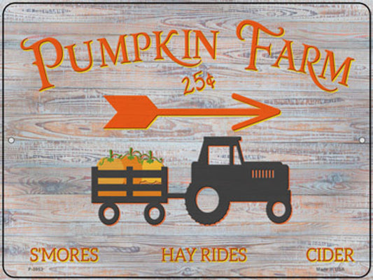 Pumpkin Farm Tractor Autumn 9" x 12" Aluminum Metal Parking Sign P-3953